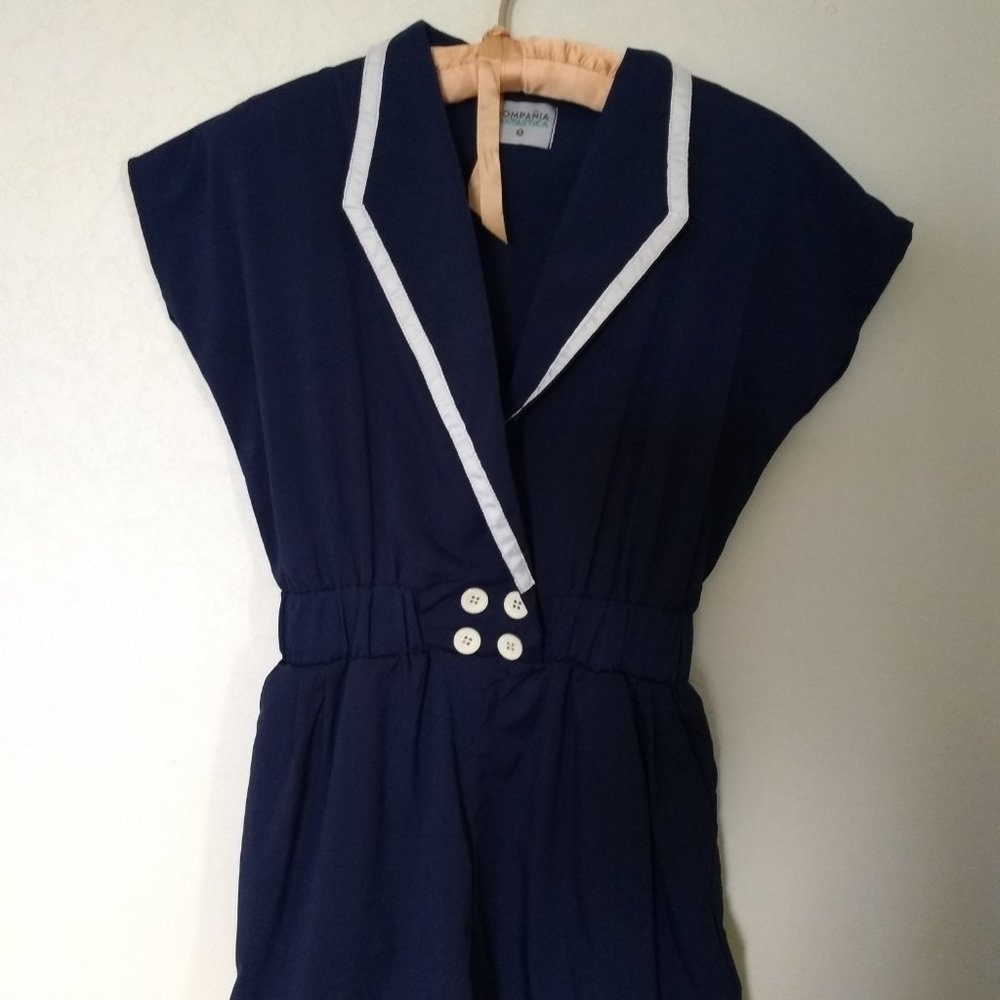 Retro Modcloth lightweight Sailor Suit Romper One Piece small